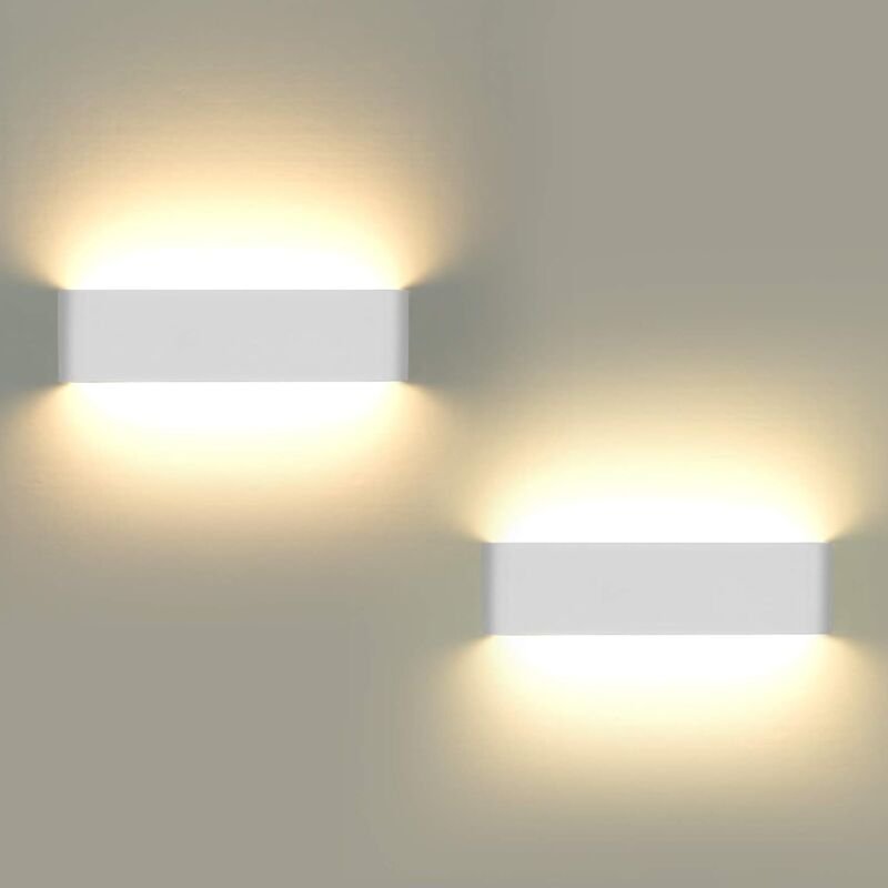 2 Stück LED Wandlampe Modern Aluminium Innen Wandleuchte für Schlafzimmer Wohnzimmer Flur Treppen - 12w Warmweiß (Weiß)