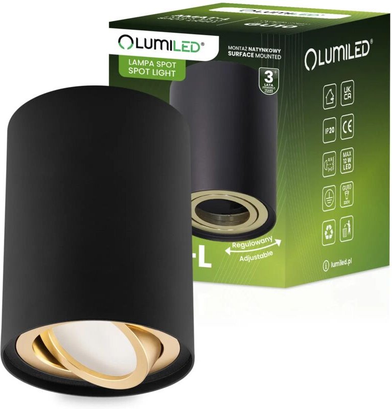 Aufbau HALOGEN Spot Tube Beweglich GU10 Rund SCHWARZ-GOLD 115mm