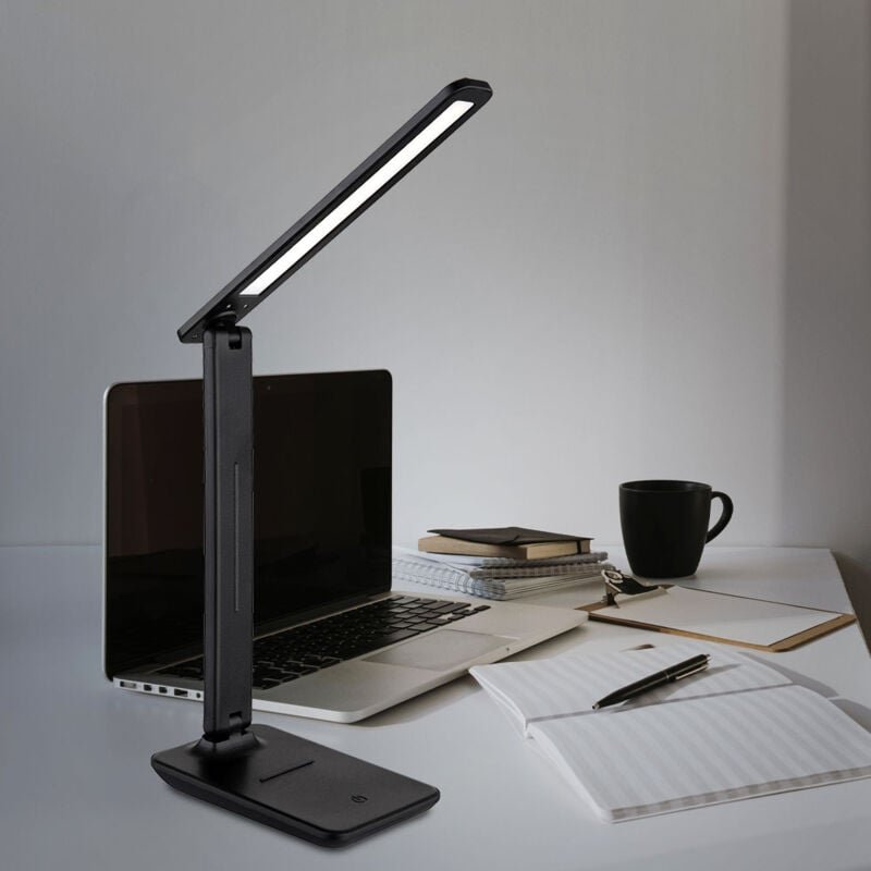 Led Tischleuchte Touch beweglich Tischlampe Touchdimmer Wohnzimmerlampe Schreibtischleuchte cct schwarz, Kunstleder, 5W ...