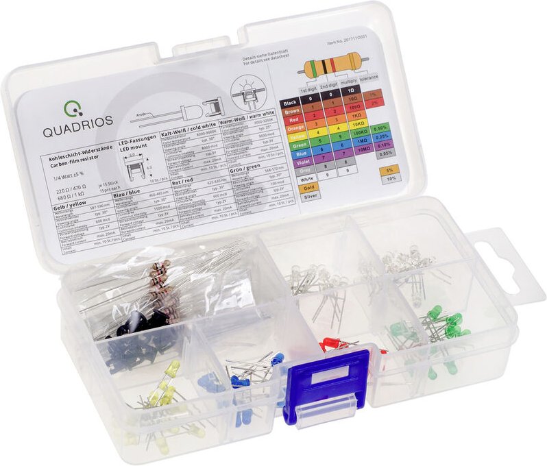 Quadrios - LED-Sortiment Rot, Grün, Gelb, Blau, Kaltweiß, Warmweiß 3 mm 20 mA 2 v, 3 v