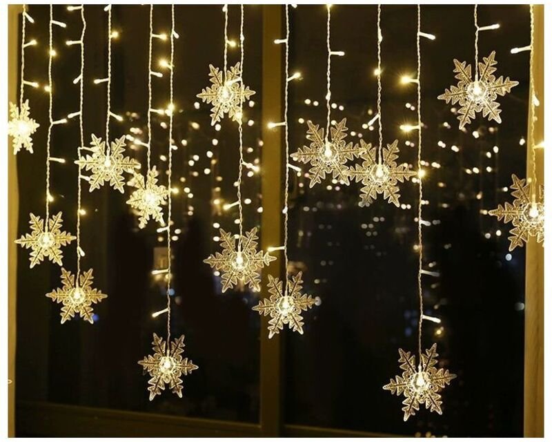 Lichterkette, Vorhanglichterkette, 4 m, 96 LEDs, Schneeflocken-Weihnachtsbeleuchtung, 8 Beleuchtungsmodi, Fensterdekorat...