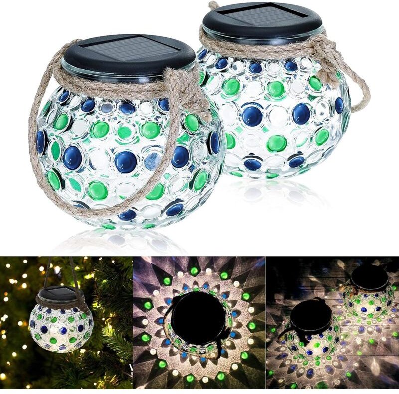 Solar-Gartenlaterne, 2 LED-Solarkugelleuchten aus Glas, Solarleuchten im Einmachglas-Design, IP44 wasserdichte Gartenlam...