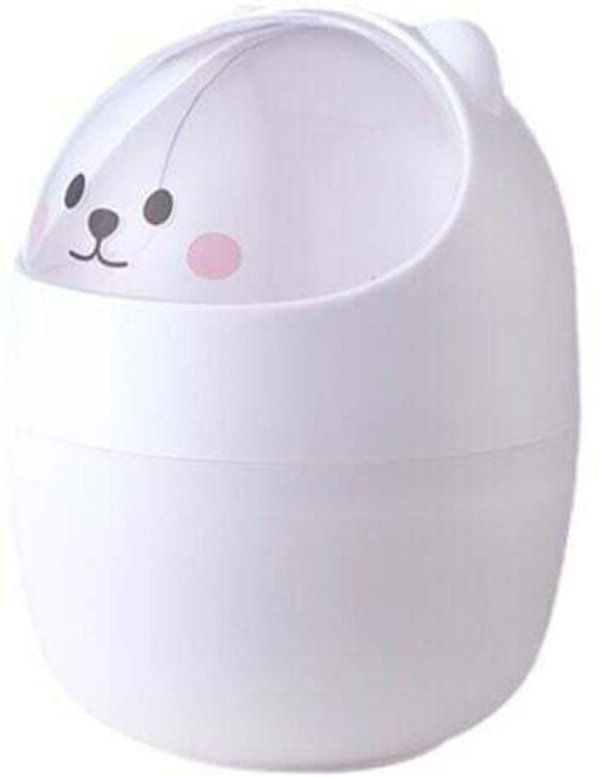 Kleiner Kunststoff-Schreibtischabfalleimer mit Deckel, Bärenmotiv, tragbar und abnehmbar