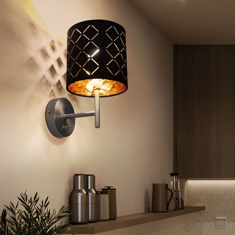 Etc-shop - Wand Lampe Textil schwarz Arbeits Wohn Zimmer Beleuchtung Schalter Leuchte schwarz gold