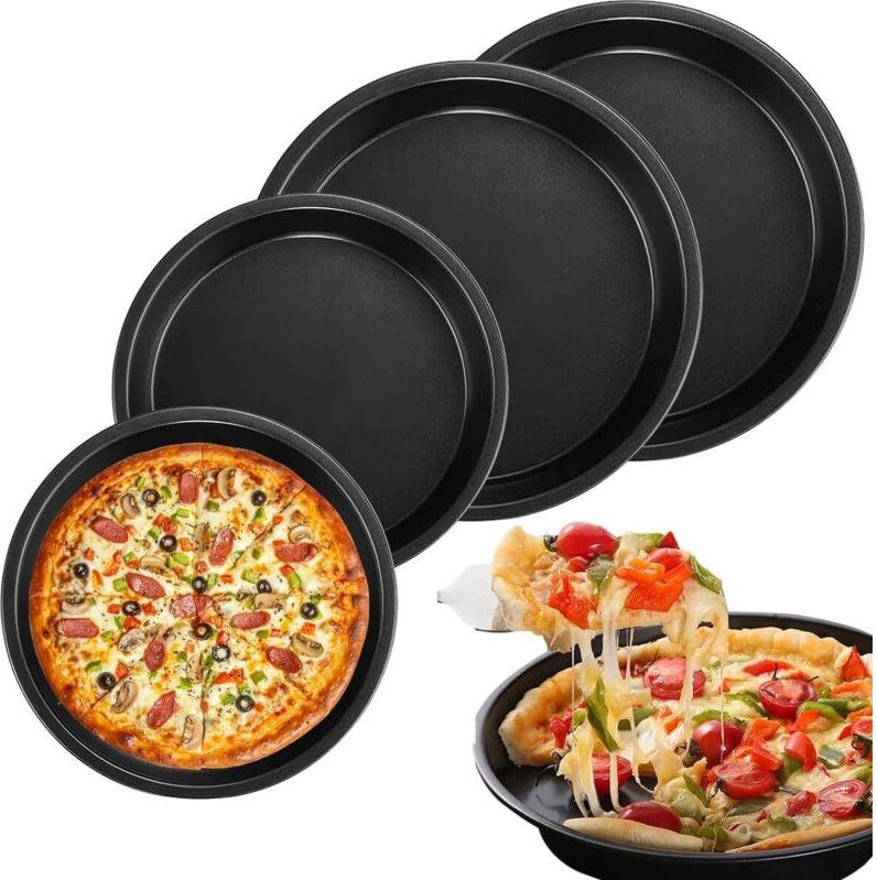 Set mit 4 runden Pizzablechen (15 x 18 cm), aus Kohlenstoffstahl mit Antihaftbeschichtung, für Kuchen, Brot und Kekse, l...