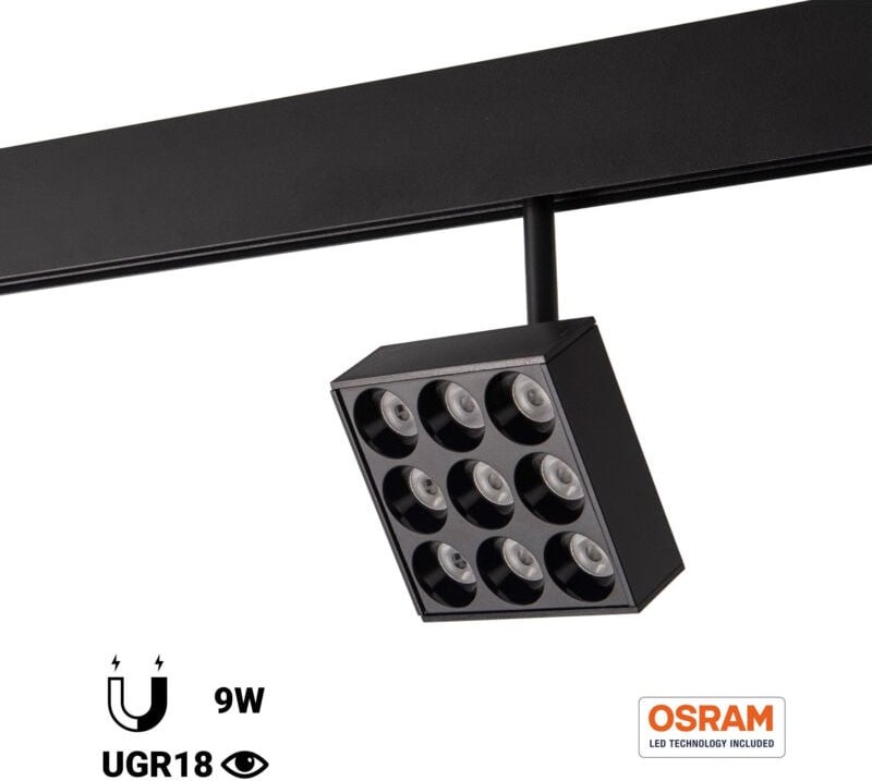 Quadratische LED-Leuchte für 48V-Magnet-Schienen - 9W - CRI90 -