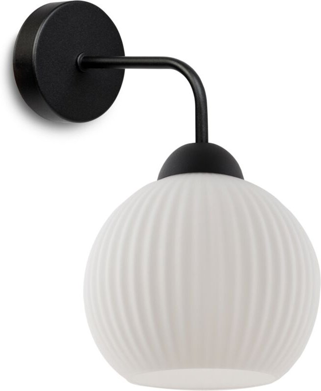 Riffle Schwarze Wandlampe 1 Flacher Weisser Lampenschirm Kugel E27