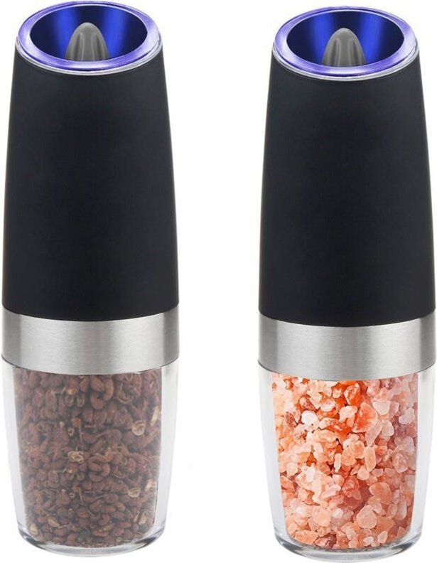 Elektrisches Schwerkraft-Pfeffermühlen-Set, einstellbare Grobheit, Batterie mit LED-Licht, automatische Einhandbedienung...