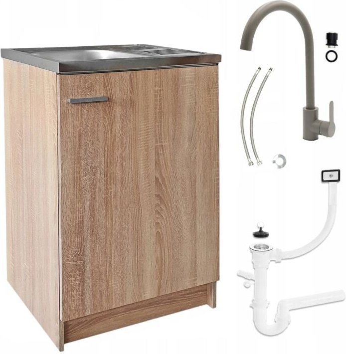 STAMAR Küchenschrank 60x50 - Sonoma Eiche - Praktisch und kompakt - Inklusive Spüle und Armatur