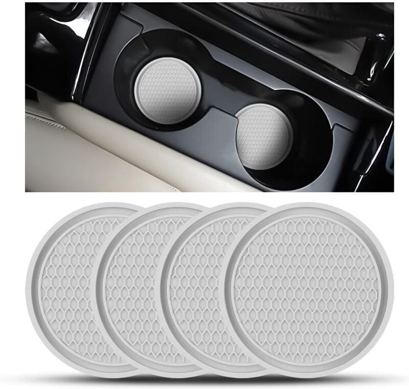 Sjqka - 4 Stück universelle rutschfeste Silikon-Auto-Untersetzer, PVC-Getränkehalter, dicke PVC-Auto-Untersetzer, univer...