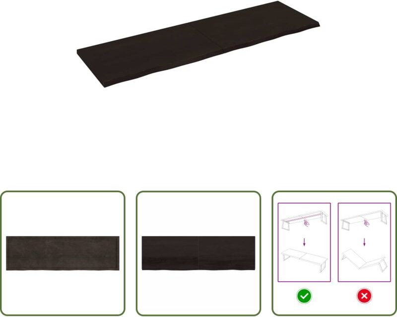 vidaXL Tischplatte - Tischplatte Dunkelbraun 200x60x(2-4)cm Massivholz Eiche