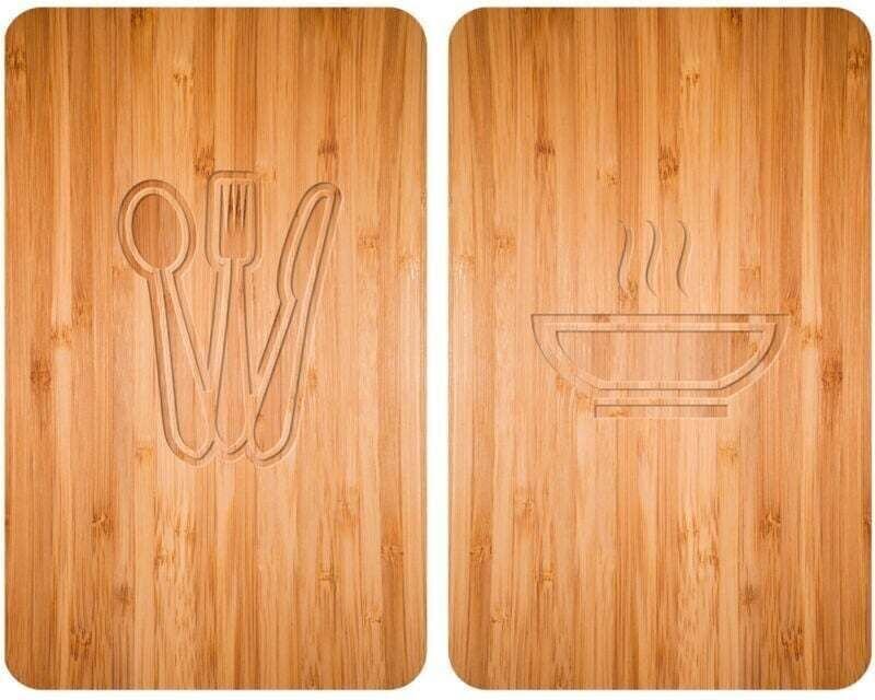 Kochfeldschutz „Lunch“ aus gehärtetem Glas, für alle Herdarten, Kochfeldabdeckung, Schneidebrett, 2er-Set, 52 x 30 cm, m...