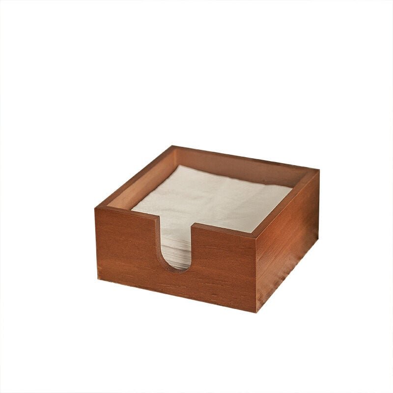 Quadratischer Serviettenhalter aus Holz im Landhausstil mit breiter seitlicher Öffnung für Papierservietten. Ideale Deko...