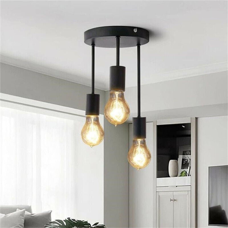 Deckenleuchte Schwarz 3-flammige E27 Retro Kronleuchter deckenlampe vintage,Für Esszimmer Küche Wohnzimmer Bar Restauran...