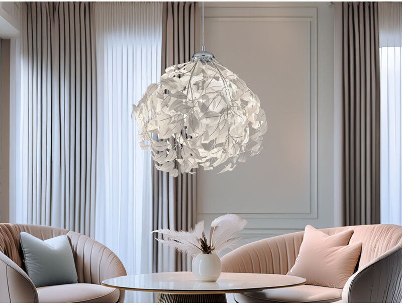 Meinewunschleuchte - led Pendelleuchte mit Blätter Lampenschirm in Weiß, ø 38cm