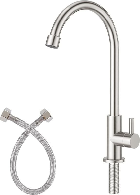 Küchenarmatur, Hochdruck-Kaltwasserhahn aus Edelstahl, Küchen- oder Gartenarmatur, 360° schwenkbar, nur für Kaltwasser