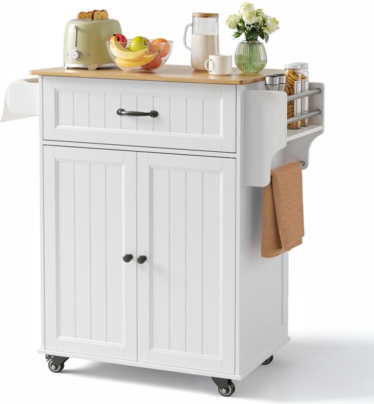 Bealife 3-stufiger mobiler Küchenwagen mit Rollen – Aufbewahrungsschrank mit Schublade, Gewürzregal und Handtuchhalter i...