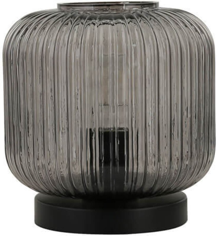 HOME DELUXE Tischlampe aus Glas LILY - Rauchgrau Tischleuchte Tischlicht Schreibtischlampe kleine Tischlampe, Design Tis...