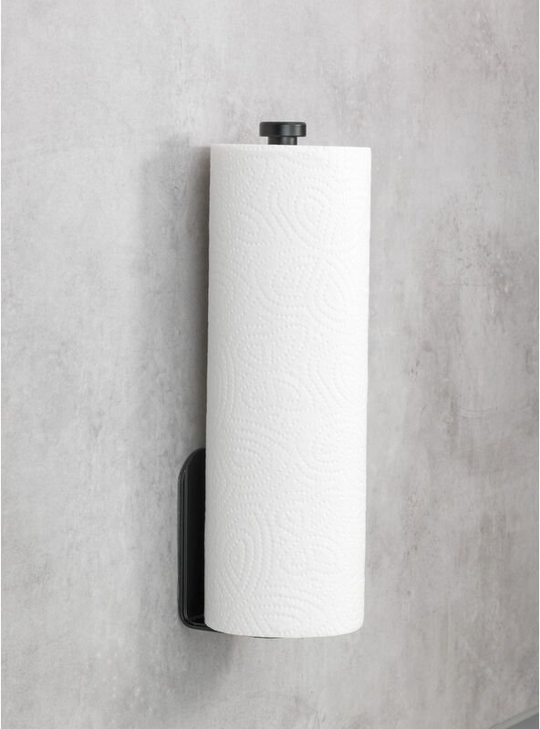 Küchenrollenhalter Nio Schwarz, Selbstklebend, Befestigen ohne Bohren, Schwarz, Aluminium schwarz - schwarz - Wenko