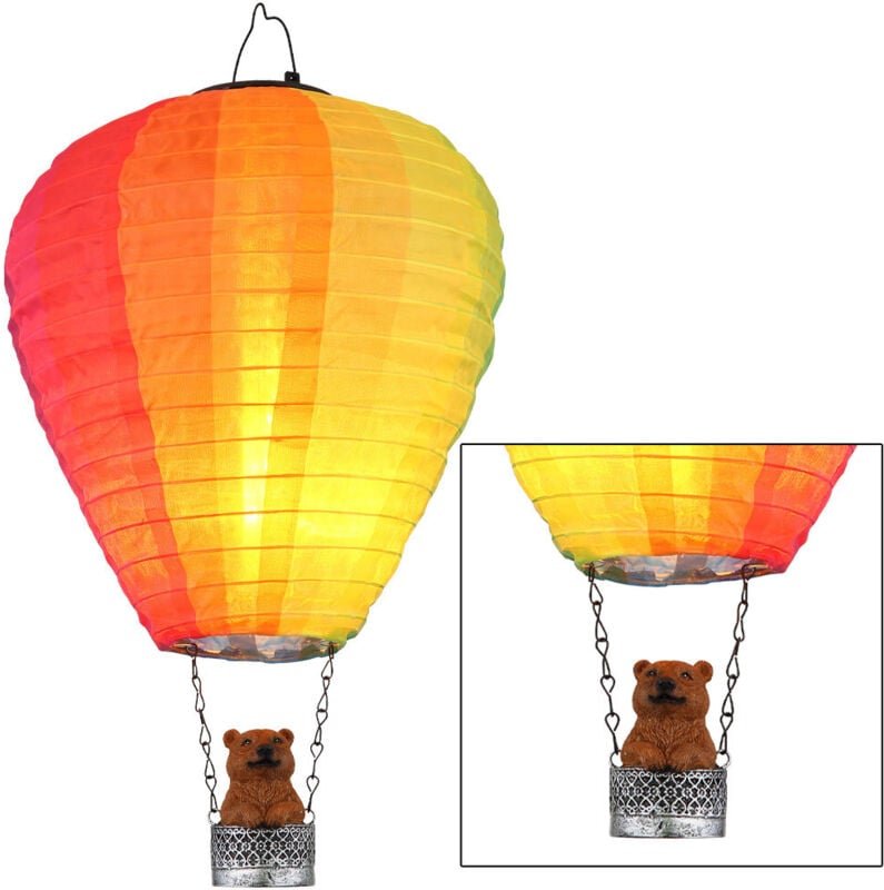 Gartendeko led Solarlampe Heißluftballon Flammeneffekt Bär Terrassenlampe Außenlampe, Metall mehrfarbig, warmweiß, DxH 2...