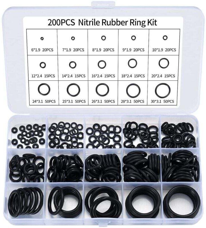 Packung mit 200 verschiedenen O-Ringen aus Nitrilkautschuk, O-Ringen für Küchenarmaturen, O-Ringen für Sanitärinstallati...