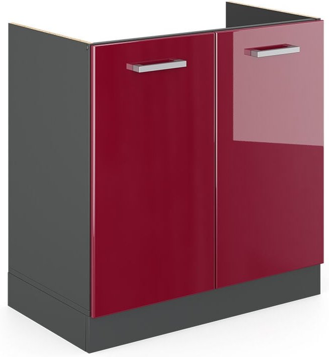 Vicco - Spülenunterschrank R-Line, Bordeaux Hochglanz, 80 cm ohne Arbeitsplatte