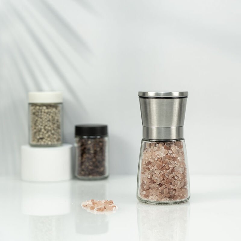 Salz- oder Pfeffermühle aus Edelstahl – Top-Gewürzmühle mit Keramikklingen, gebürstetem Edelstahl und einstellbarer Grob...