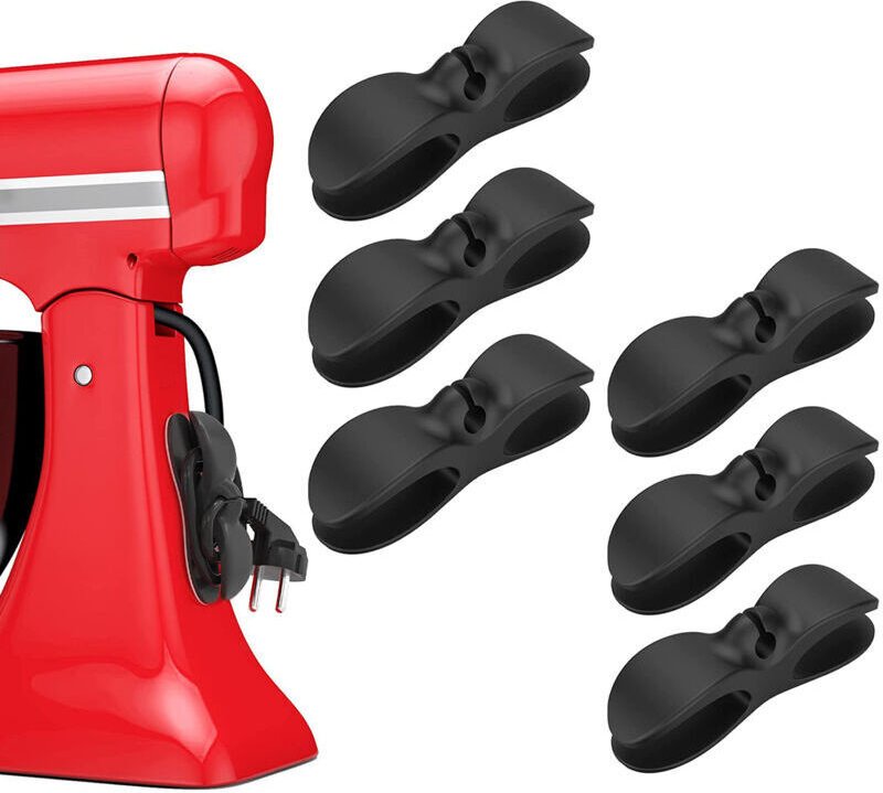 Schwarzer 6-teiliger Kabelorganizer für Haushaltsgeräte – Selbstklebender Organizer für kleine Küchengeräte, Kabelaufwic...