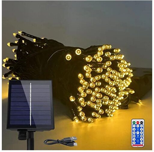 Solar Lichterkette aussen 50m 500LEDs Solar Weihnachtsbeleuchtung Warmweiß Lichtervorhang mit 8 Leuchtmodi Speicherfunkt...