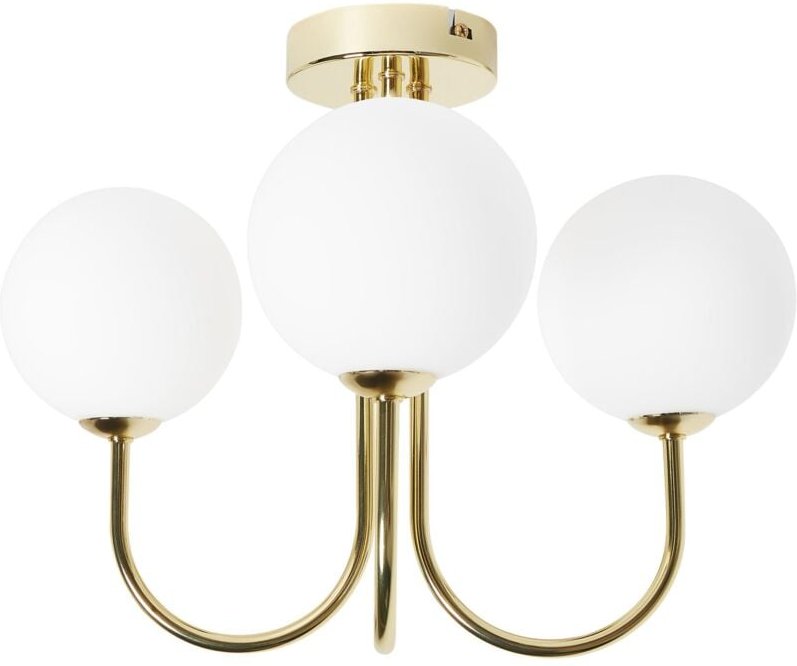 Deckenleuchte Weiß u. Gold aus Glas Rund 3 Kugel Schirme 3-Flammig Glamourös Eleganter Stil Modernes Design für Wohnzimm...
