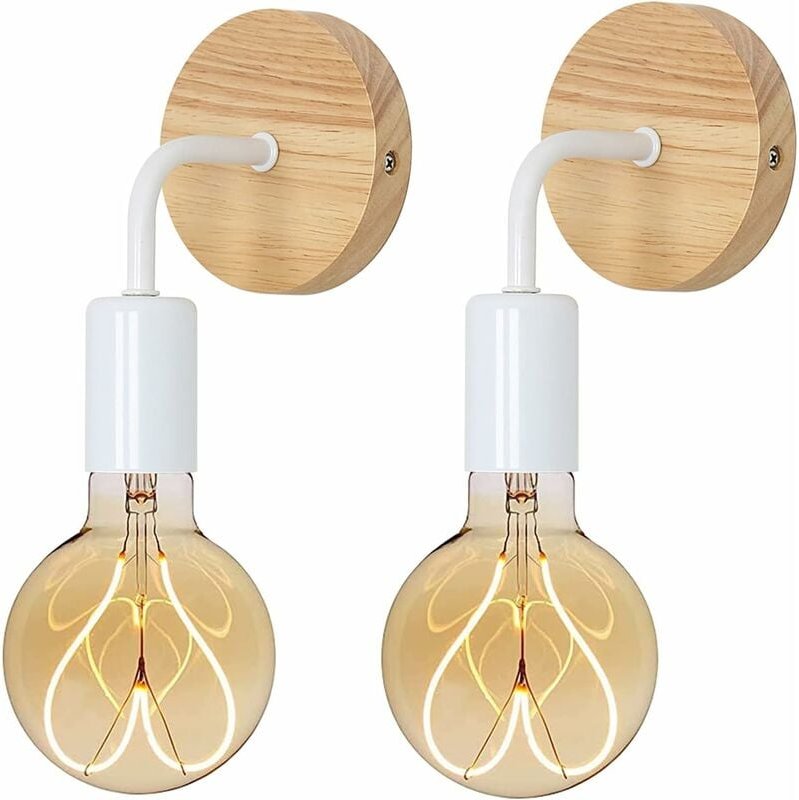 Industrielle Außenwandlampe 2 Stück Vintage Holz Wandlampe E27 Innenbeleuchtung für Schlafzimmer Wohnzimmer Flur - Goeco