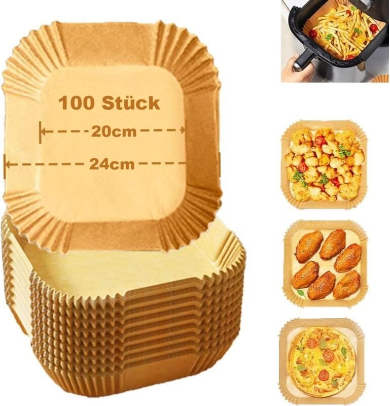 500 Stück Backpapier für Heißluftfritteuse 20–24 cm – Antihaft Einweg-Schalen für Airfryer