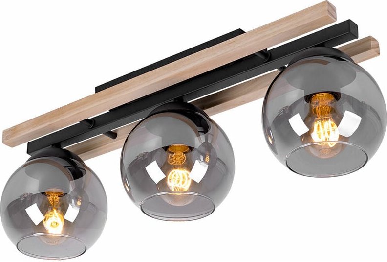 Etc-shop - Deckenstrahler Holzleuchte 3-flammig Deckenlampe Deckenleuchte Schlafzimmerlampe, Glas rauch, Metall mdf hell...