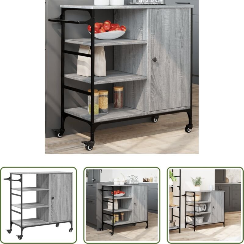 vidaXL Stauraum - Küchenwagen Grau Sonoma 87,5x38,5x84,5 cm Holzwerkstoff