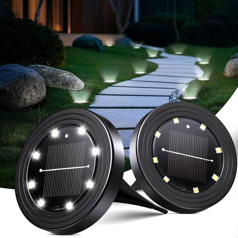 2er-Pack Solar-Bodenleuchten für den Außenbereich, 8 LEDs, Solar-Gartenleuchten, wasserdicht, IP68, Solarleuchten