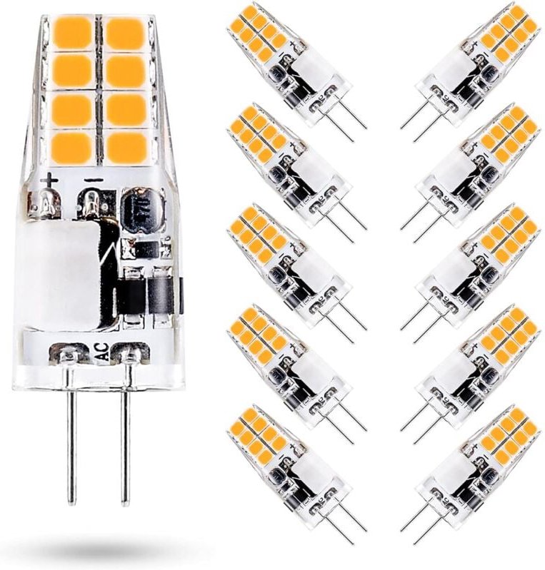 Ersandy - G4-LED-Glühbirne, 12 v, 3000 k warmweiß, 3 w, entspricht 35 w G4-Halogenlampe, 300 Lumen, nicht dimmbar, 10 St...
