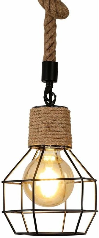Comely - Aufhängung Industriebeleuchtung Holzleuchter und Seilverstellbare Höhe Vintage Schwarze Lampe E27 für Küchen Wo...