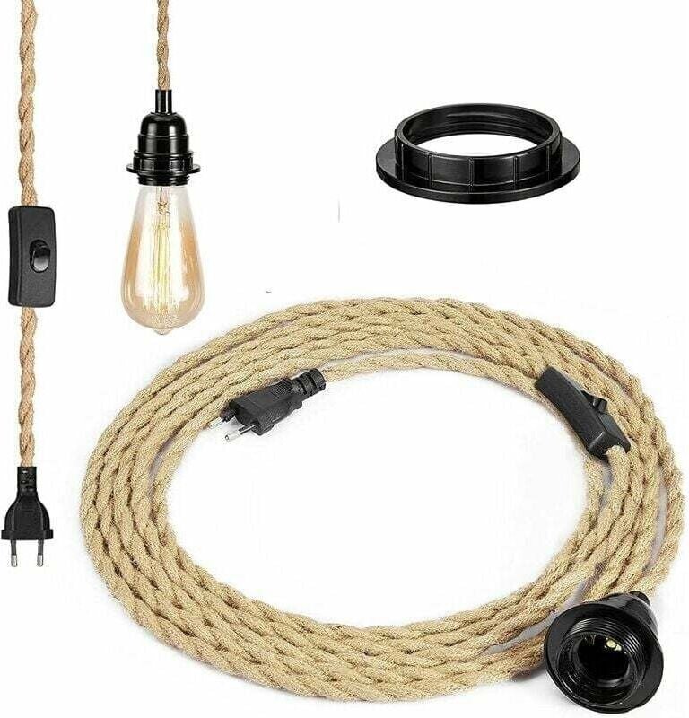 Seil-Kronleuchter, Retro-E27-Fassung mit 4,5 Meter Stromkabel und Schalter, für Seil-Pendelleuchte (Glühbirne nicht im L...