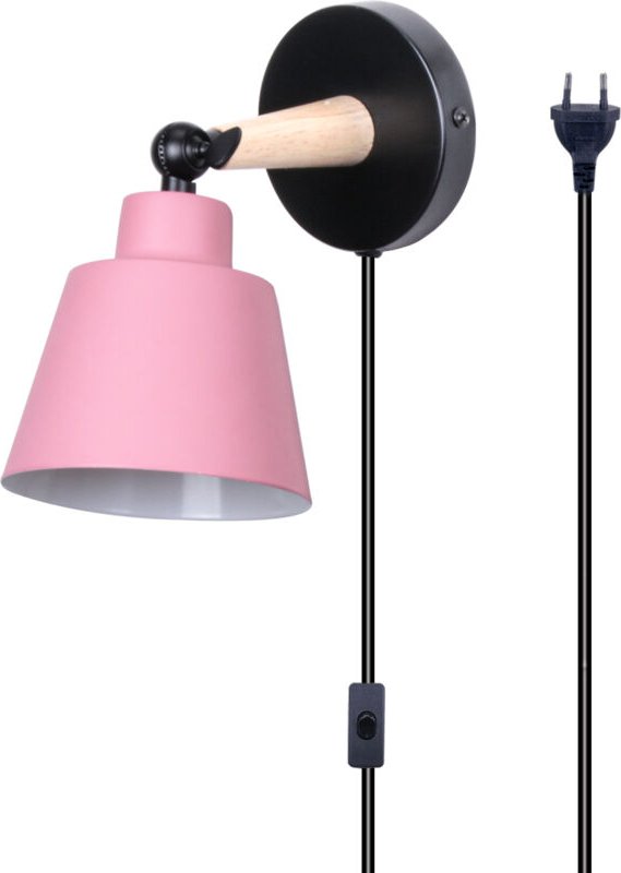 Wandlampe mit Schalter und Stecker, Modern aus Eisen Holz Wandleuchte Verstellbare für Wohnzimmer Schlafzimmer Flur Trep...