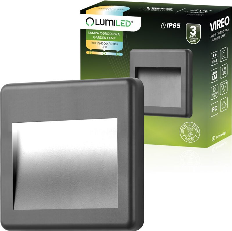 Garten-Außentreppenleuchte, Fassadenwandleuchte, Farbtemperatur 3000–6500 K, LED, 4 W, IP65, VIREO LUMILED