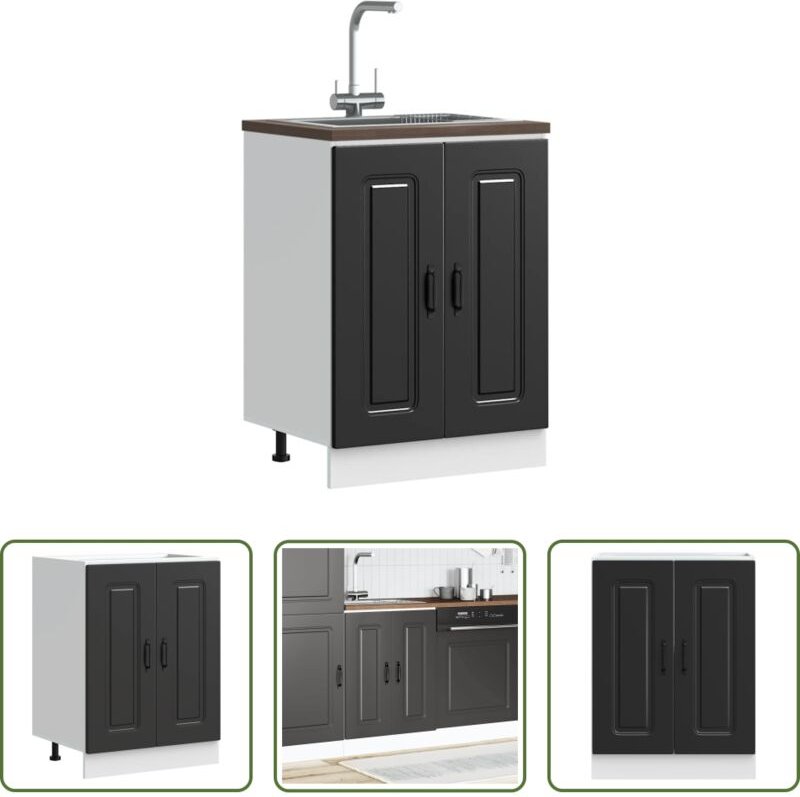 Küchenmöbel - Spülenunterschrank Kalmar Schwarz 60x46x81,5 cm Holzwerkstoff