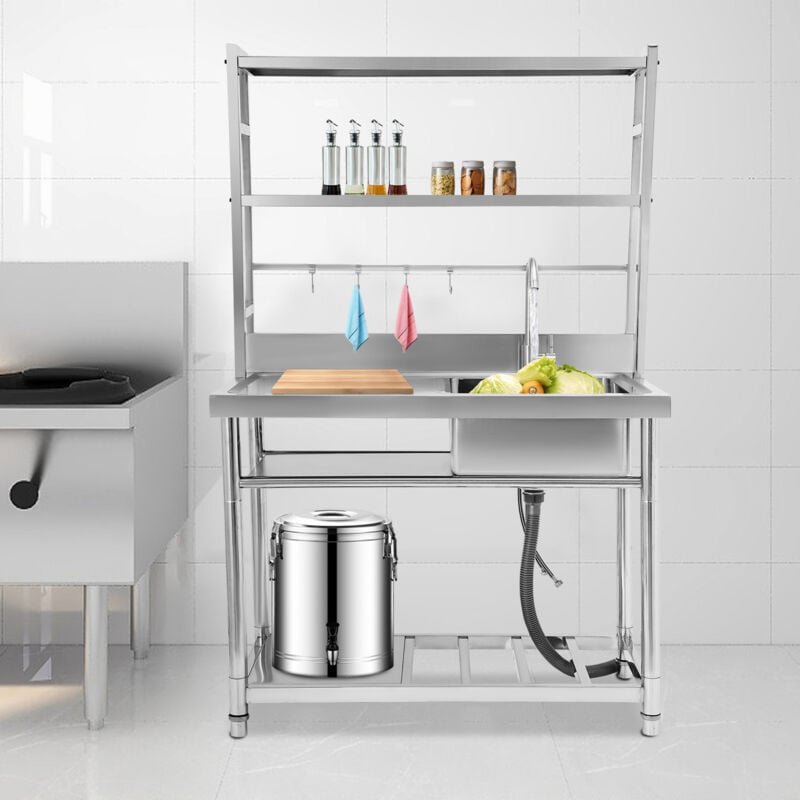 304 Edelstahl-Spülbecken-Set, Einzelbecken-Spülbecken für den gewerblichen Gebrauch mit Abtropffläche und Aufhängevorric...