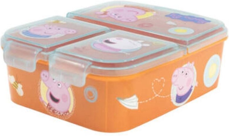 Peppa Pig - Brotdose für Kinder mit 3 Fächer Lunchbox in Orange Frühstücksbox