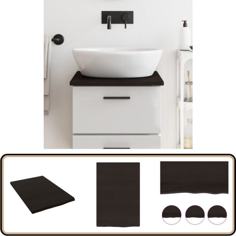 Waschtischplatte Dunkelbraun 40x60x2 cm Massivholz Behandelt - Holz Waschttisch Platte - Eiche - Arbeitsplatte - Badreno...