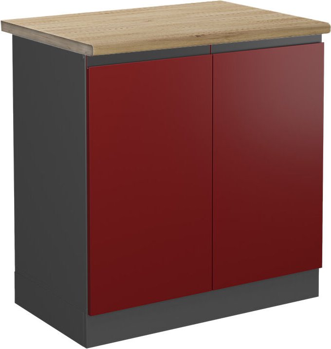 Vicco - Spülenunterschrank R-Line, Rot, 80 cm , ap Eiche