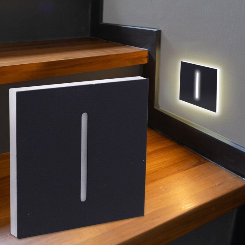 LED Treppenleuchte eckig schwarz - Lichtfarbe: Warmweiß 1,5W - Lichtaustritt: Fokus