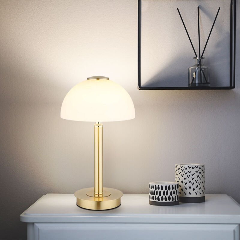 Led Tischleuchte Touch Tischlampe Touchdimmer Schlafzimmerleuchte messing Glas opal, Metall, 7W 255Lm warmweiß, DxH 18x3...