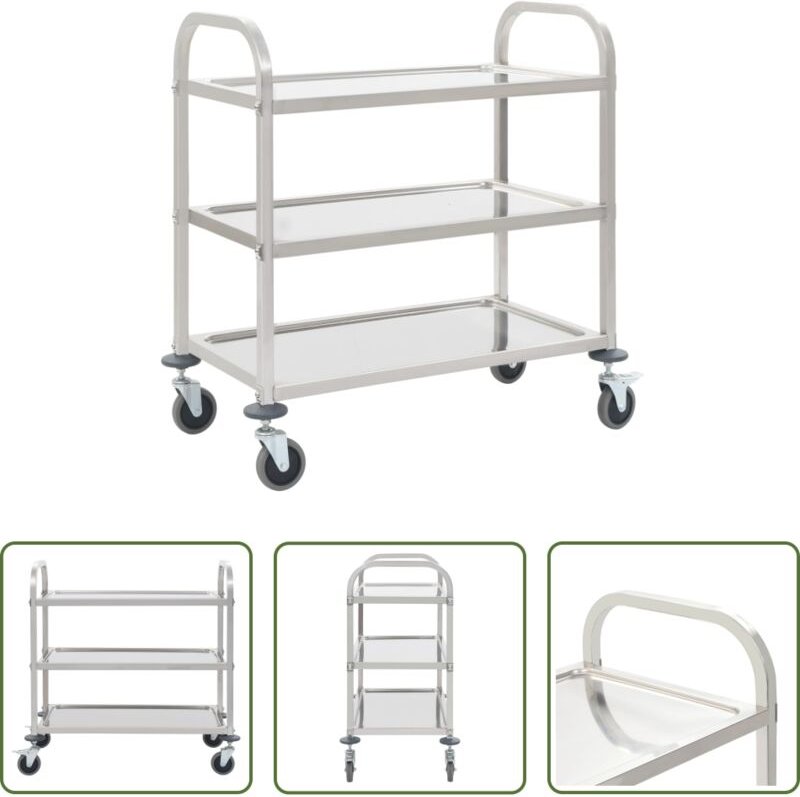vidaXL Küchenwagen - 3-Stufiger Servierwagen 95x45x83,5 cm Edelstahl