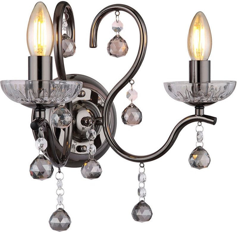 Wandlampe Wandleuchte Wohnzimmerleuchte Glaskristalle rauchfarben 2 Flammig E14