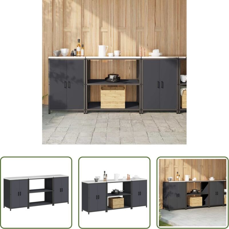 vidaXL Stahlregal - Aufbewahrungsset für die Küche mit Regal 3 pcs Anthrazit